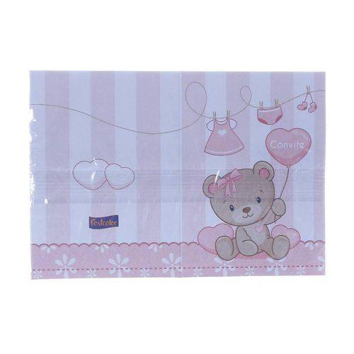 Convite Baby Urso Rosa